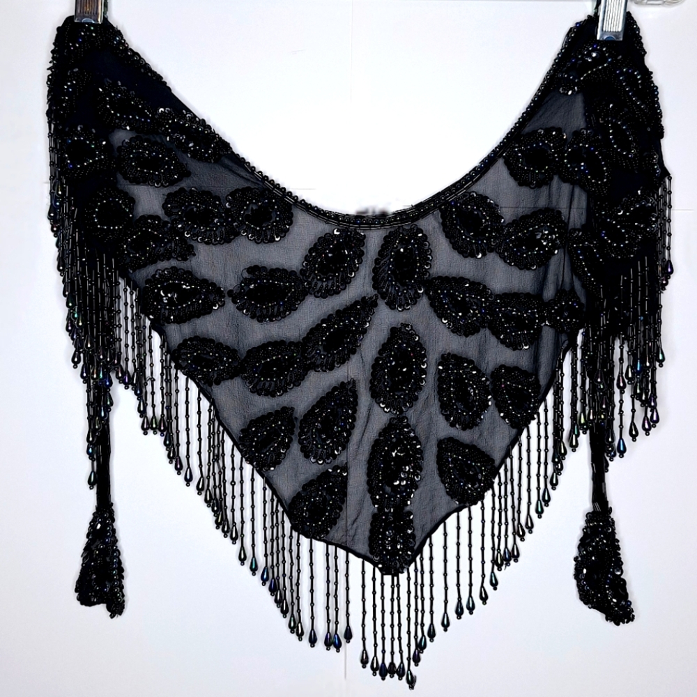 Vtg. Contessa "The Gilded Age Bling"Old money,100% silk,beaded shawl cape.